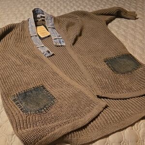 Heavy Gray Sweater with Denim Accents Shannon Passero